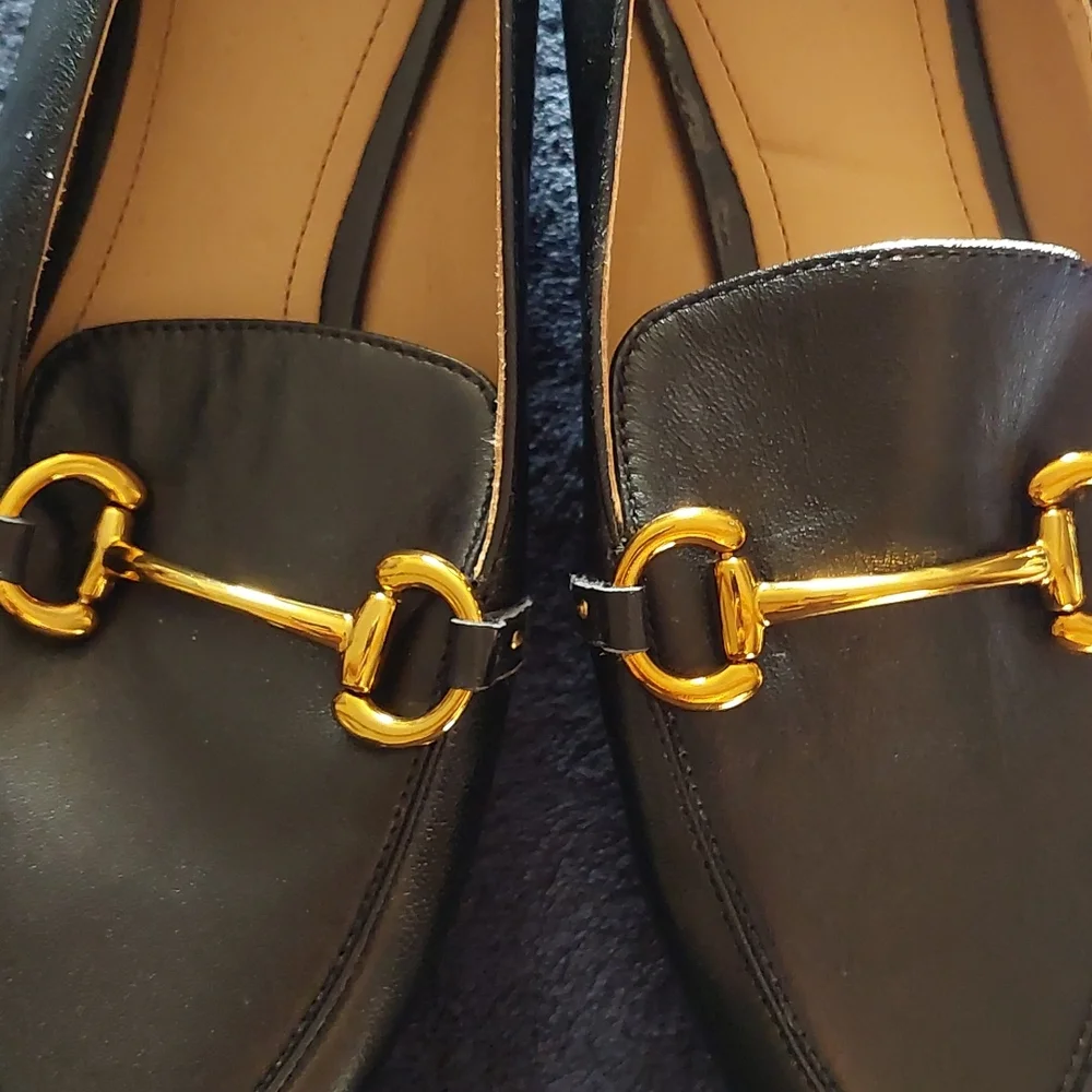 Black Leather Horsebit Loafers with Gold Hardware